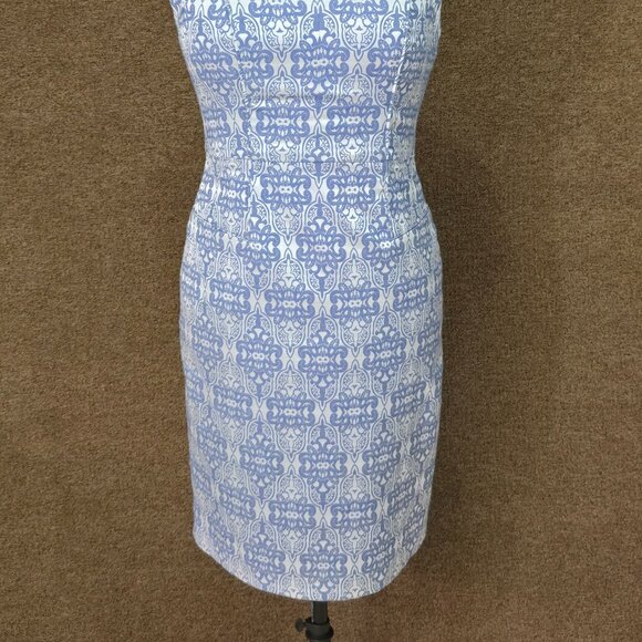 Adrianna Papell Blue Silver Floral Jacquard Cocktail Dress Size 8 Wedding Guest - Picture 2 of 4